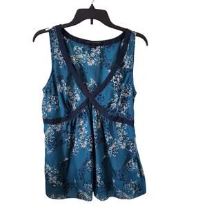 Express Design Studio Y2K Womens Silk Floral Babydoll Top Size Large Blue V neck